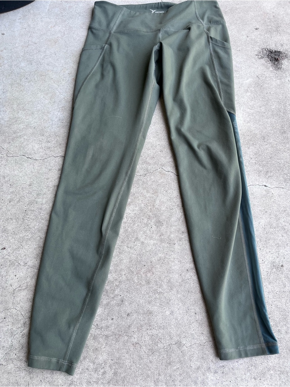 Old Navy Active Olive Green Leggings with Dark Teal/Green Side Panel